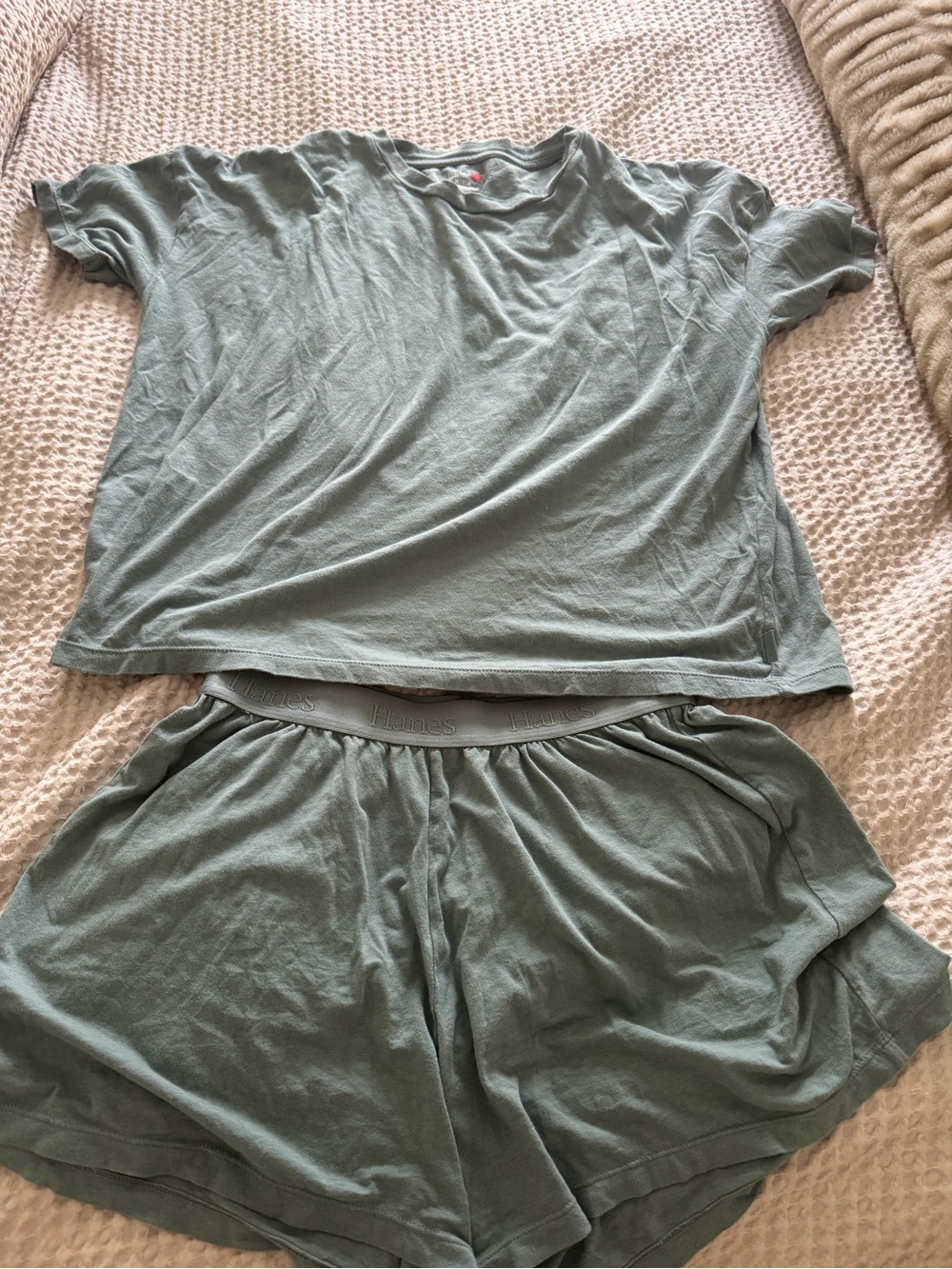 Hanes Sage Green Short Sleeve Top & Shorts Pajama Set